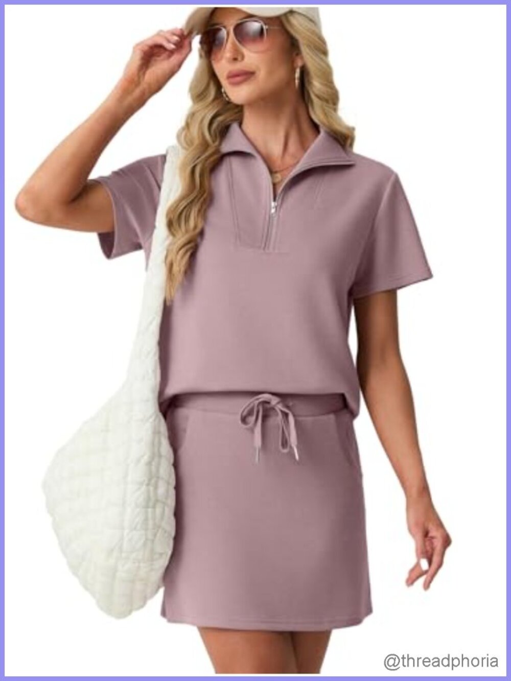 Women's 2 Piece Skort Set Half Zip Top & Pocketed Tennis Skirt Athletic Lounge